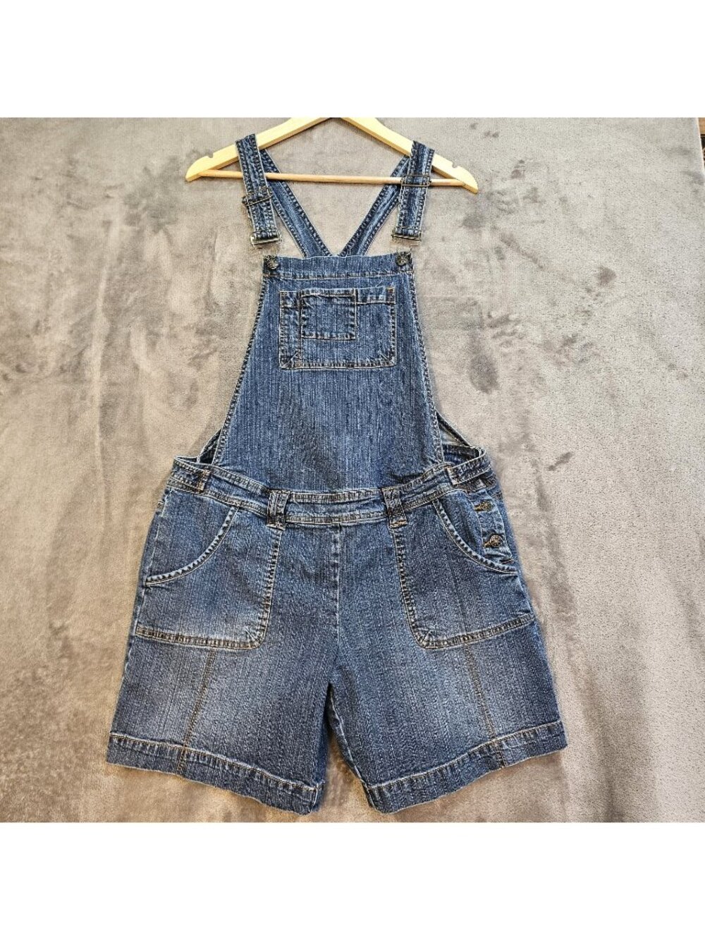 Planet Motherhood Maternity Sz L Denim Overall Shorts Shortalls Blue Jeans Adj